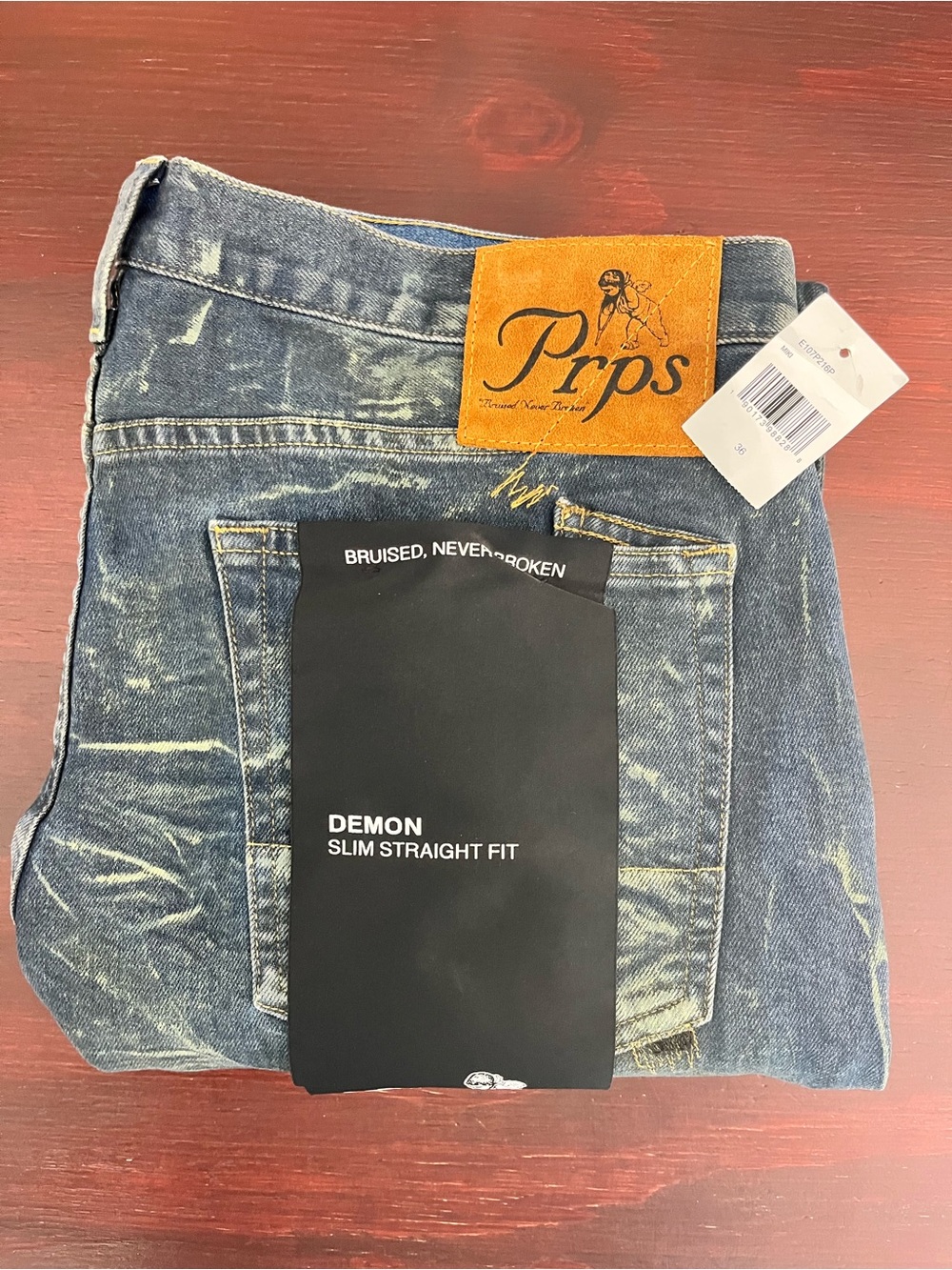 $298 PRPS Demon Miki Slim Straight Stretch Mens Jeans Blue Size 36x34